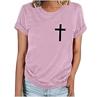 Women's Casual T Shirt Round Neck Cute Tee Funny Graphic Print Shirts Loose Cozy Blouse Tunic Fashion Summer Clothes 2024