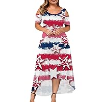 Pretty Short Sleeve Date Night Dress Womans Mini Father's Day Polyester Slim Fit Cocktail Women Patriotic Red 5XL