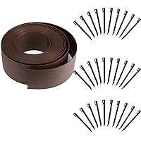 AGTEK 60FT Plastic Landscape Edging Coil Kit 4in. High Terrace Board Garden Edging Border Lawn Edging Roll for Flower Bed Lawn Yard, with 30 Anchoring Spikes, Brown, 3mm Thin