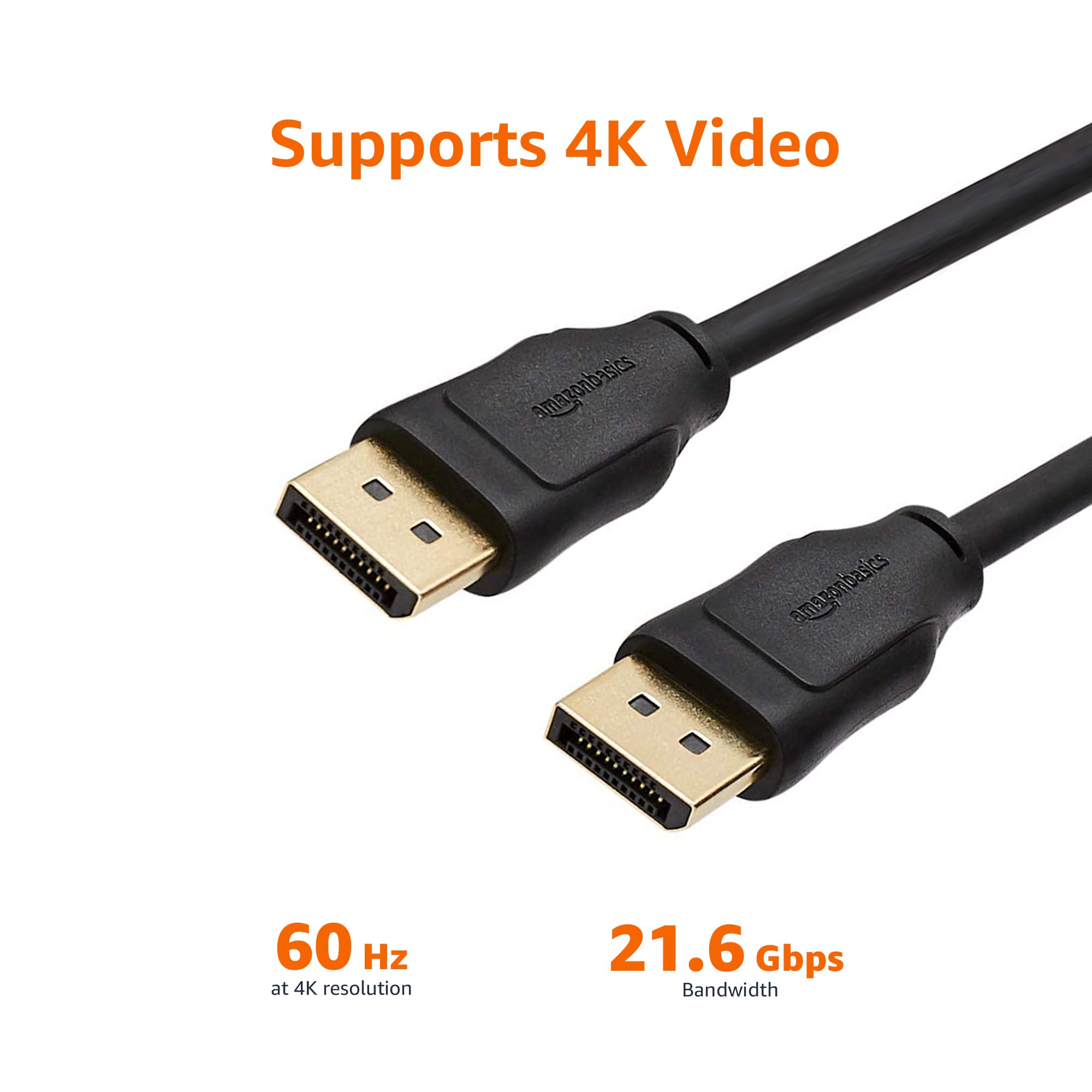 Amazon Basics DisplayPort 1.2 Cable, 21.6Gbps High-Speed, 4K@60Hz, 2K@165Hz, Gold-Plated Plugs, 6 Foot, Black