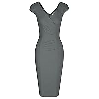 MUXXN Women's 1950's Vintage V Neck Ruched Sheath Formal Pencil Dress