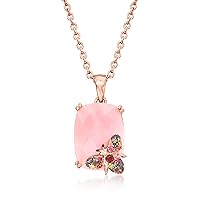 Ross-Simons Pink Opal Bumblebee Pendant Necklace With .10 ct. t.w. Multicolored Sapphire and Garnet Accent in 18kt Rose Gold Over Sterling. 18 inches