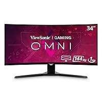 ViewSonic OMNI VX3418-2KPC 34 Inch Ultrawide Curved 1440p 1ms 144Hz Gaming Monitor with Adaptive Sync, Eye Care, HDMI and Display Port, Black