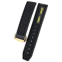 20mm 21mm 22mm Rubber Silicone Watchband Fit for Omega Speedmaster Watch Strap Stainless Steel Deployment Buckle (Color : Black Yellow Gold, Size : 19mm)