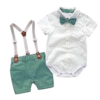 Toddler ring bearer outfit Baby Boys Clothes,Dress Shirt with Bowtie + Detachable Suspender Pants Gentleman Suit Set 0-3T