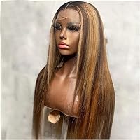 HD Transparent 13X6 Lace Frontal Wig Pre Plucked #4/#27 Ombre Brown Blonde Highlight Wig Silky Straight 150% Density Remy Hair Lace Wigs with Baby Hair (14 Inch, 4 27 Color)