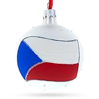 Flag of Czech Republic Blown Glass Ball Christmas Ornament 3.25 Inches