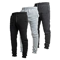 3 Pack Fleece Active Tech Joggers for Men, Mens Sweatpants with Zipper Pockets
