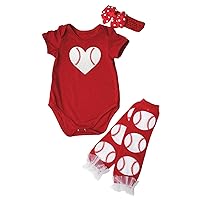 Petitebella Baseball Heart Baby Bodysuit Leg Warmer Nb-18m