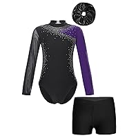 YiZYiF Leotards for Girls Gymnastics Ballet Unitard with Shorts Set Tumbling Biketard Athletic Bodysuit Activewear Set