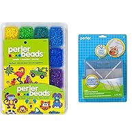 Perler 17605 Assorted Fuse Beads Kit with Storage Tray and Pattern Book for Arts and Crafts, Multicolor, 4001pcs & Beads Large Square Pegboards for Kids Crafts, 4 pcs