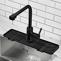 Meiliweser Silicone Faucet Splash Guard Gen 3-10° Large Slope & Adaptable Hole Faucet Handle Drip Catcher Tray - 14” x 5.5” Kitchen Sink Accessories for Kitchen, Bathroom(Black)