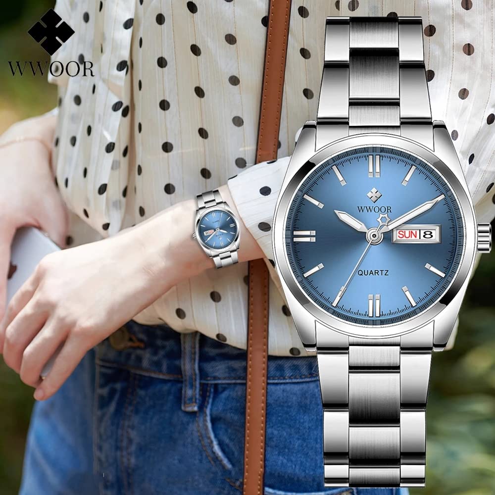 Gosasa Women's Silver Stainless Steel Band Wrist Watches Fashion Quartz Analog Watch Small Face Ladies Dress Watch