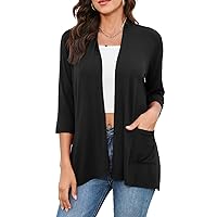 HIYIYEZI Womens Casual Lightweight Cardigans with Pockets 3/4 Sleeve Open Front Dusters