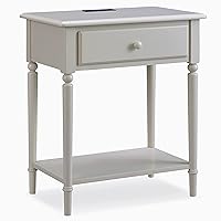 Leick Home 20022-GR Coastal Nightstand Side Table One Drawer Traditional USB-C Fast Charging Station, A/C and USB Charging Port Integrated Durable Solid Wood Living Room, Bedroom, Office, Greige