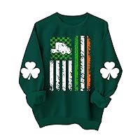 Womens St.Patrick's Day Long Sleeve Holiday Basic T-Shirts Clover Graphic Crew Neck Shamrock Casual Loose Fit Tee Tops