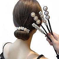 4Pcs Magic Hair Bun Maker Flower Hairpins Hair Twist Curler DIY Hair Styling Tool Decorated with Pearls and Small Fowers for Fine Hair Ladies and Girls
