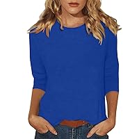 Women's Casual 3/4 Sleeve T-Shirts Round Neck Cute Tunic Tops Solid Color Tees Blouses