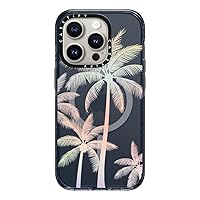 CASETiFY Impact Case for iPhone 15 Pro [4X Military Grade Drop Tested / 8.2ft Drop Protection/Compatible with Magsafe] - Flower Prints - Modern Tropical Palm Tree Silhouette Transparent- Classic Blue