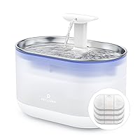 Cat Water Fountain Stainless Steel,Ultra Quiet,71fl oz/2.1L Automatic Cat Fountain,Two Flow Modes,BPA-Free Capsule Metal Healthy Pet Water Fountain for Cats Inside with 4 Large Filters