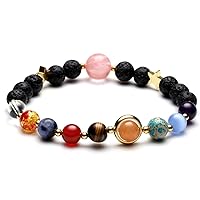 CrystalTears Women's Jewellery Solar System Bracelet Healing Gemstone Universe Galaxy Asteroid Nine Planets Guardian Star with Elastic Chain 8 mm Lava Stone, Gemstone, Without Stone