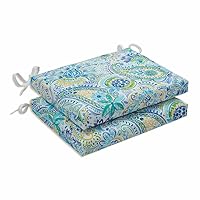 Pillow Perfect Paisley Indoor/Outdoor Square Corner Chair Seat Cushion with Ties, Plush Fiber Fill, Weather, and Fade Resistant, 16