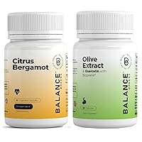 Citrus Bergamot 500mg - Advanced Bergamot Supplement for Metabolism & Cholesterol Health- 60 Vegan Capsules and Olive Leaf Extract 60 Capsules - Quercetin 400mg with Bioperine