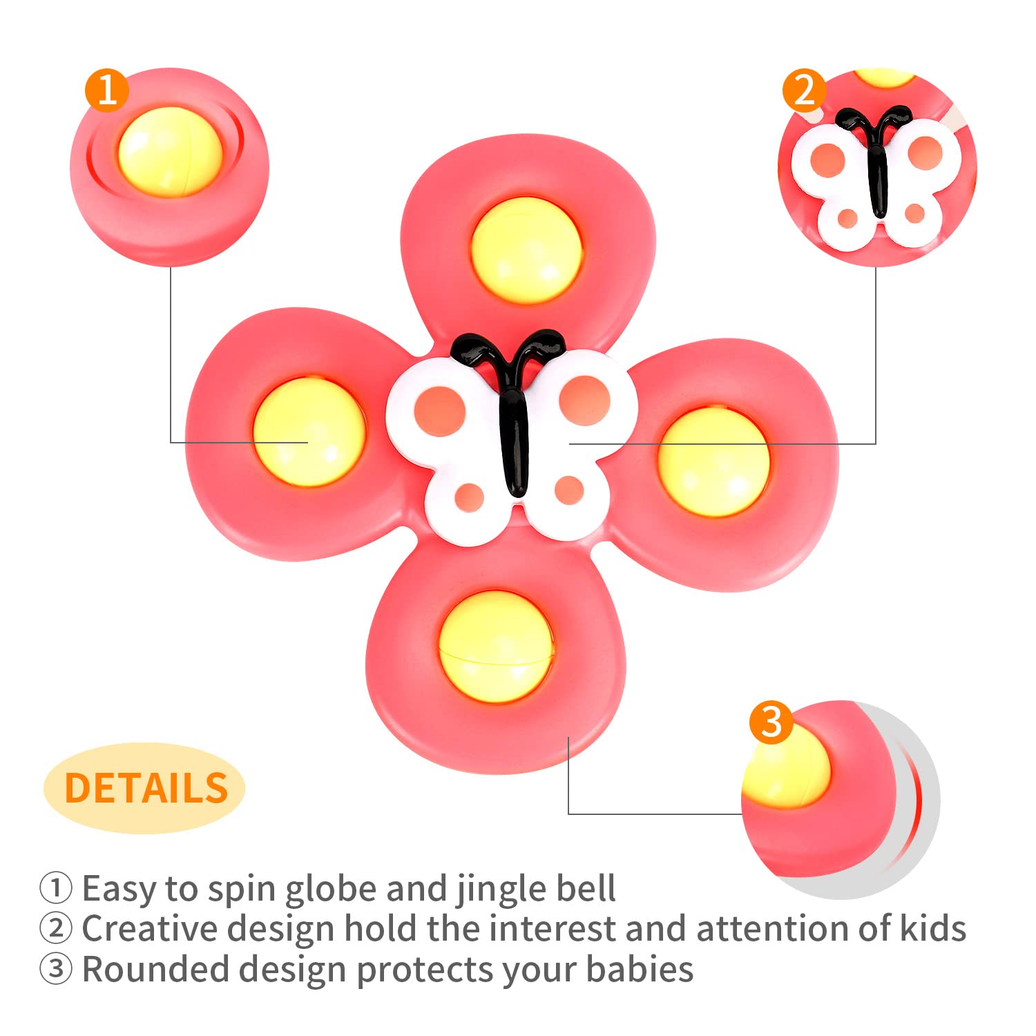 6 PCS Suction Cup Spinner Toys(3 Farm+3 POP) for Infant and Toddlers