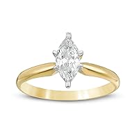 SwaraEcom 1.00Ct Marquise Brilliant Cut D/VVS1 Single Diamond 14K Yellow Gold Plated Silver Solitaire Engagement Ring Cubic Zirconia
