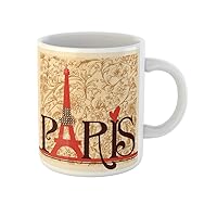 Coffee Mug Red France Paris Lettering Over Vintage Floral Travel Word 11 Oz Ceramic Tea Cup Mugs Best Gift Or Souvenir For Family Friends Coworkers