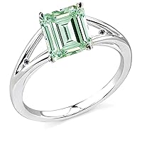 4.00 ct VS1 Emerald Moissanite Engagement Silver Plated Ring White Green Color Size 7.50