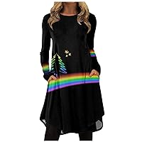 Women's Going Out Dresses Fashion Casual Christmas Print Round Neck Long Sleeve Dress Holiday 2023, S-3XL