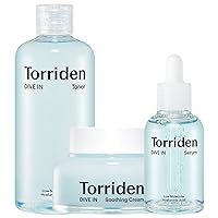 Torriden DIVE-IN Low-Molecular Hyaluronic Acid Serum, 1.69 fl oz + Toner 10.14 fl oz + Soothing Cream 3.38 fl oz | Vegan Clean Cruelty Free Facial Ampoule Moisturizer Alcohol-free Fragrance-free