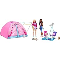 Dolls & 20 Accessories, It Takes Two Camping Tent Playset with Brooklyn & Malibu Dolls & 2 Moving Animals