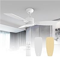 TALOYA 42 Inch Remote Control Ceiling Fan with Dimmable LED Light, Quiet Reversible 6 Speed DC Motor,Metal,White/Wood Finish Blades,for Living Room, Bedroom,Dining,Office,Patio,Porch,ETL