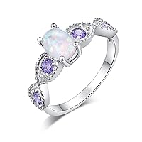 CiNily 18K Gold Plated Opal Ring-White Fire Opal & Amethyst & Cubic Zirconia Women Jewelry Gemstone Engagement Anniversary Ring Size 5-13