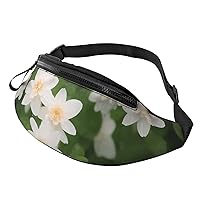 White Flower Fanny Pack For Women And Men Fashion Waist Bag With Adjustable Strap For Hiking Running Cycling