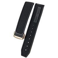 20/21/22mm Quality Rubber Silicone Watchband Fit for Omega Speedmaster Watch Strap Stainless Steel Deployment Buckle (Color : Black Black Rose, Size : 19mm)