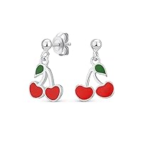 Tiny Colorful Cupcake, Summer Fruit Red Watermelon, Strawberry, Apple, Orange, Pineapple, Cherry Small Enamel Dangle or Stud Earrings For Women Teen .925 Sterling Silver