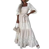Long Dresses for Women, Women's Fashion Splicing Casual Loose Waist Tie Floral 1/2 Sleeve Dress Spring, S XL