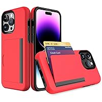 Wallet Case for iPhone 15 Pro Max/15 Pro/15 Plus/15, TPU Pc Shockproof Shell with Card Slot Kickstand Cover,Red,15 pro max 6.7''