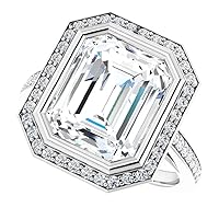 ERAA Jewel 4 CT Emerald Colorless Moissanite Engagement Rings Wedding/Bridal Ring Set, Solitaire Halo Style, Solid Gold Silver Vintage Antique Anniversary Promise Ring Gift for Her