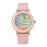 Abstract Colorful Swirl Fashion Leather Strap Women's Watches Easy Read Quartz Wrist Watch Gift for Ladies