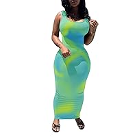 PINSV Women's Sexy Bodycon Tank Dress Basic Sleeveless Long Maxi Dresses Party Club Beach Sundresses