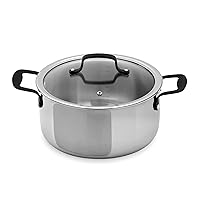 GrandTies Full-Clad Tri-Ply Stainless Steel Casserole Pot Induction cookware – 5 QT Stainless Steel Pot, Marquina Black Metal Handles Kitchen Cooking Pot with Lid, Dishwasher Safe Pots and Pans