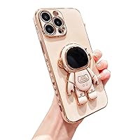 Designed for iPhone 14 Pro Max Case with Astronaut Hidden Stand, Luxury Love Heart Plating Case Side Edge Small Heart Pattern for Women Girls Cute Kickstand Phone Case Slim Soft TPU Cover Pink