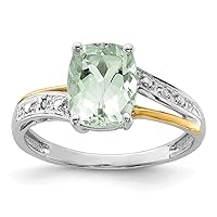 925 Sterling Silver and 14K Green Amethyst and Diamond Ring Jewelry Gifts for Women in Silver 6 7 8 and 2x10mm 2x7mm