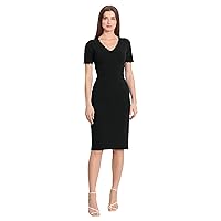 Maggy London Women's Scallop Trim V-Neck and Short Sleeve Desk to Dinner Office Workwear Event Occasion Guest of