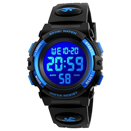 VILIYSUN Kid Watch for Boys Girls LED Sports Watch Waterproof Digital Electronic Casual Military Wrist with Camouflage Silicone Band Luminous Alarm Stopwatch Light Blue