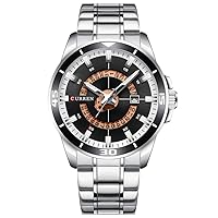 Sport Men's Watch Top Brand Luxury Military Business Fashion Casual Men's Watch Stainless Steel Quartz Men's Watch 8359, silver, black